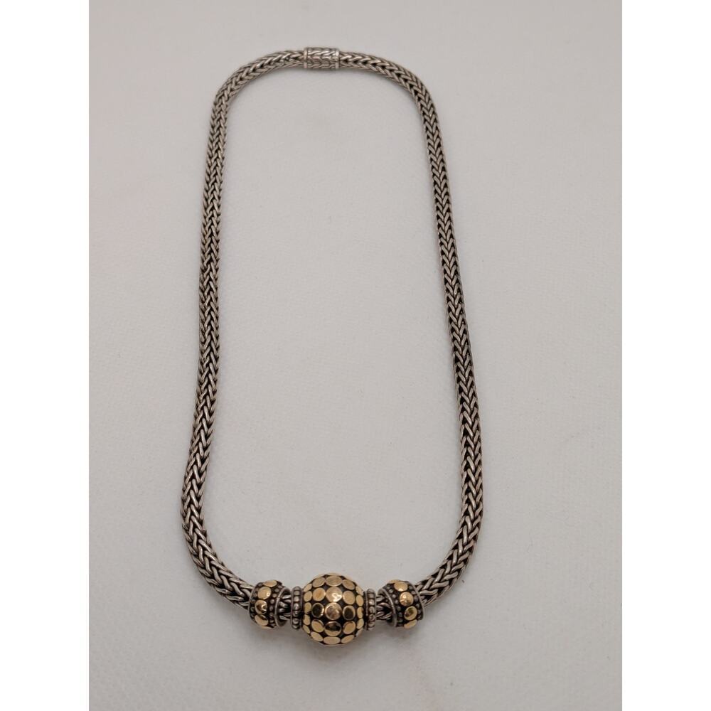 John Hardy Sterling Silver & 18kt. Gold Three Slide Dot Necklace 16" - Picture 7 of 8